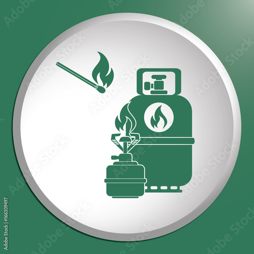 Camping stove with gas bottle icon vector