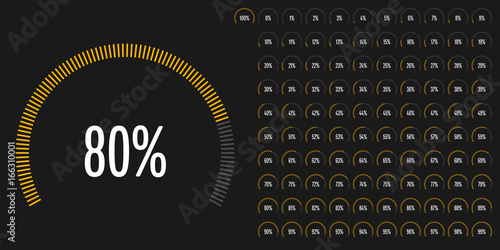 Set of circular sector percentage diagrams from 0 to 100 ready-to-use for web design, user interface (UI) or infographic - indicator with yellow
