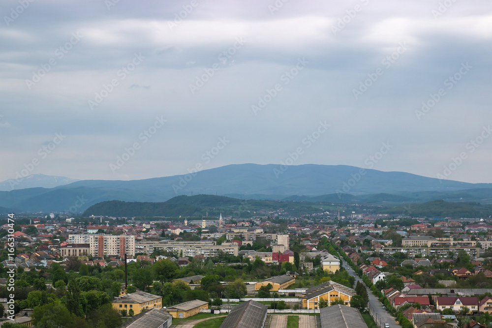 Panorama of the city of Mukachevo from walls of fortress of Palanok