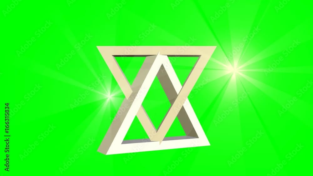 David star, jewish symbol, animation of two moving 3d triangles and point light rays, video on green screen David star, jewish symbol, animation of two moving 3d triangles and point light rays, video on green screen