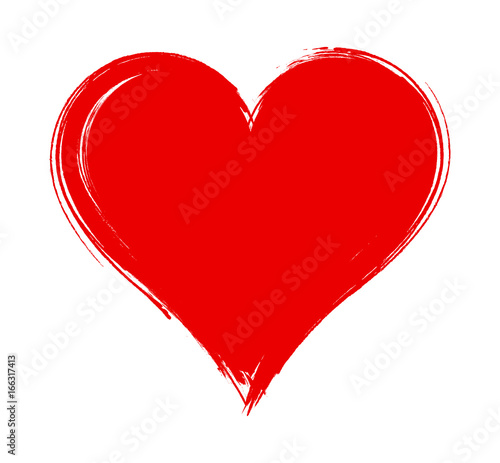 Vector Heart shape frame with brush painting isolated on white background