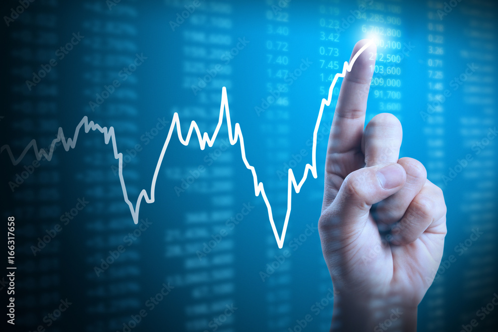 businessman with financial chart symbols coming from hand businessman with financial chart symbols coming from hand