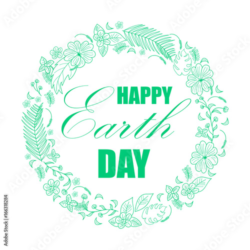 Happy Earth Day background. illustration with floral and tropical frame for greeting card, poster. photo