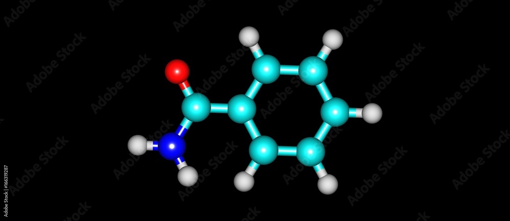 Benzamide molecular structure isolated on black Benzamide molecular structure isolated on black