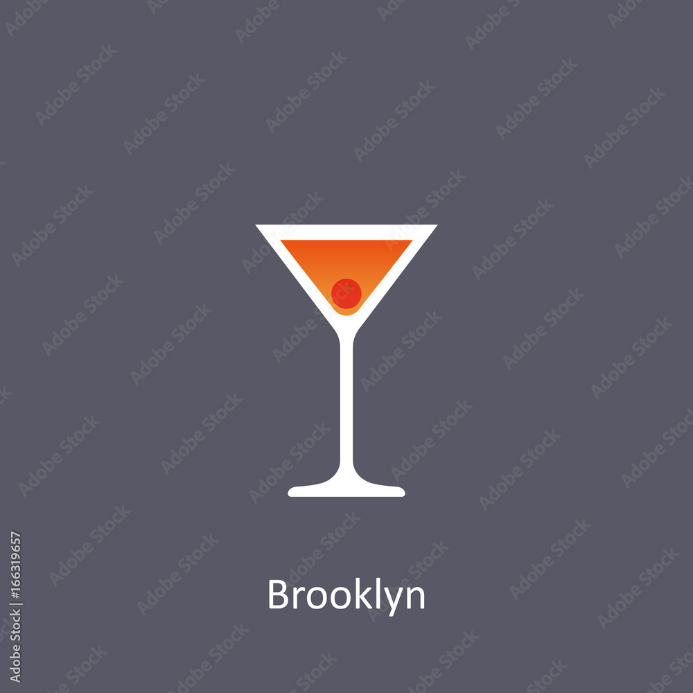 Brooklyn cocktail icon on dark background in flat style Brooklyn cocktail icon on dark background in flat style
