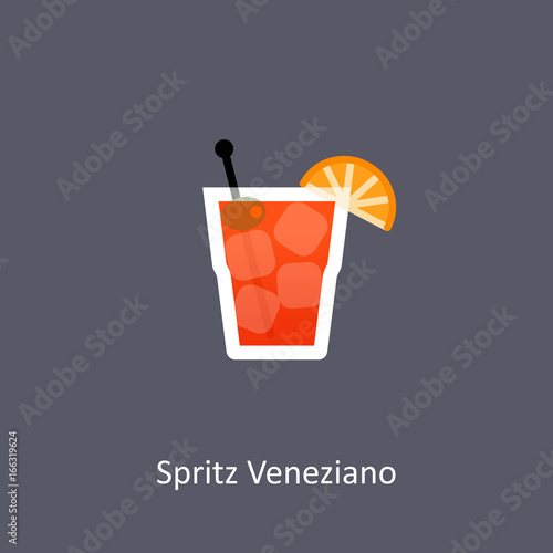 Spritz Veneziano cocktail icon on dark background in flat style