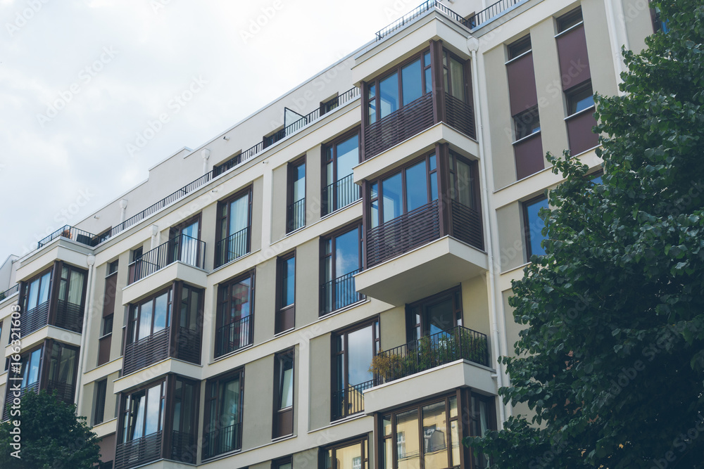 detailed view of modern apartment facade