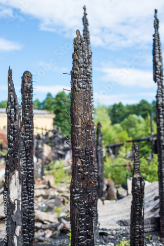 Wood house after fire