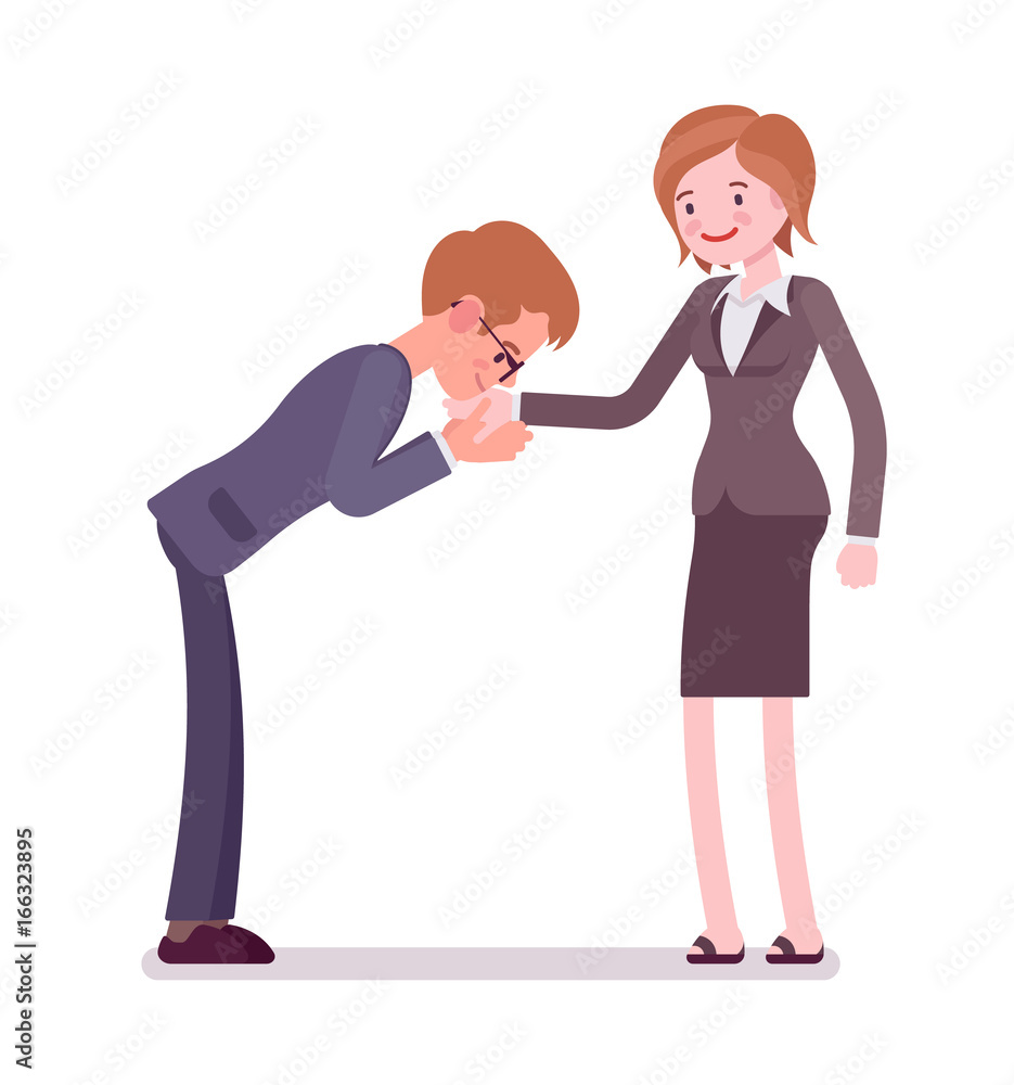Fototapeta premium Business male and female hand kiss gesture