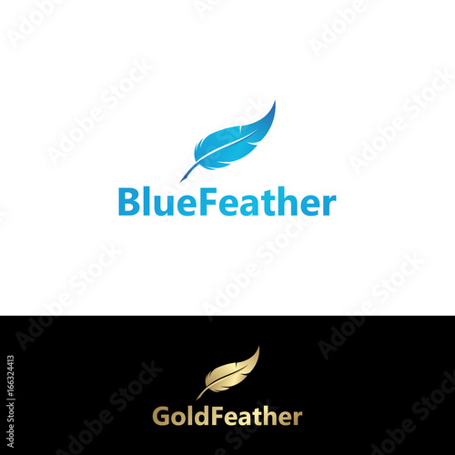 Blue And Gold Feather logo Template Design