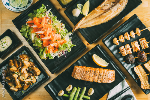 Mixing of Japanese food Izakaya style healthy concept