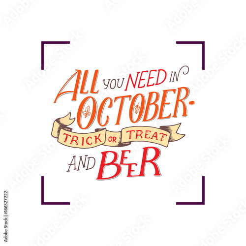 Lettering quote about october. Lettering composition. Banner for autumn season. Hand drawn autumn poster  hello october.