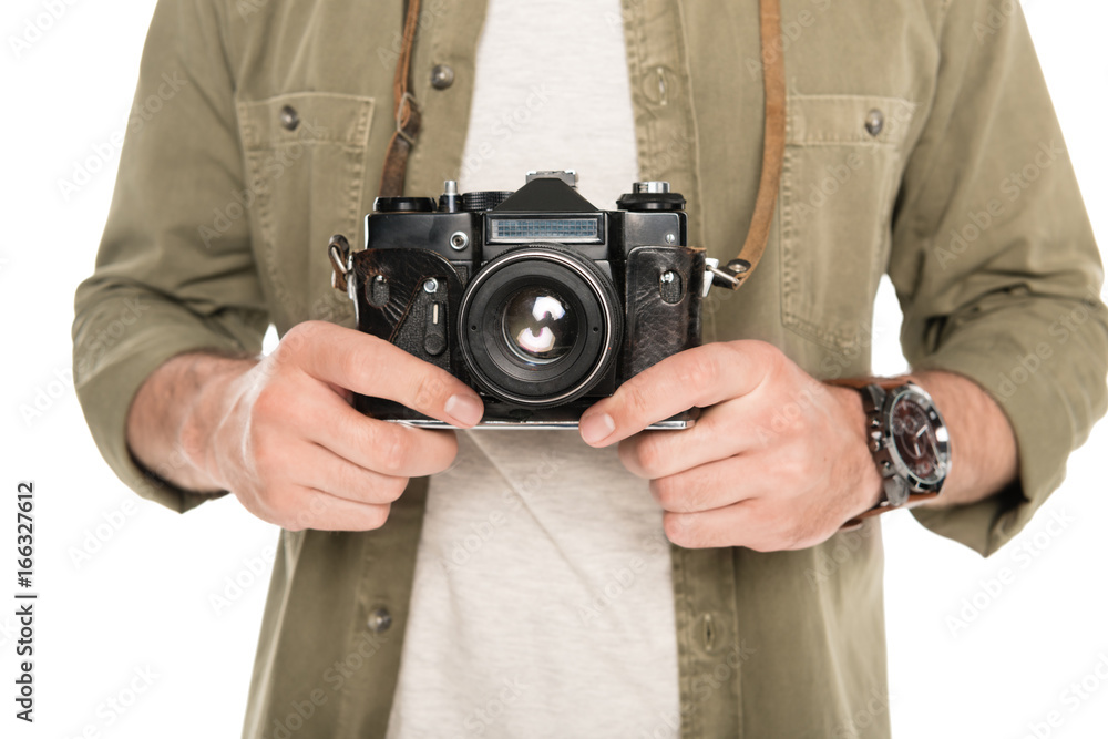 man holding photo camera man holding photo camera