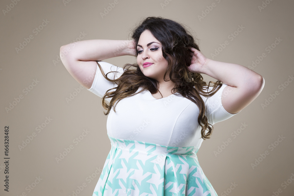 Plus Size Fashion Model in Casual Clothes, Fat Woman on Beige Background  Stock Image - Image of obese, emotions: 183153509