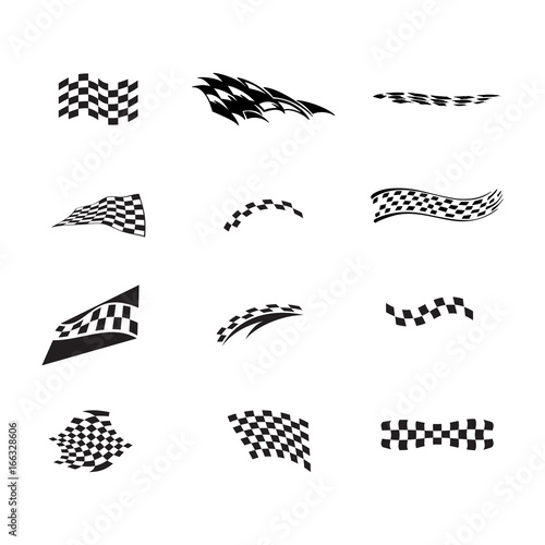 Vector of checkered racing flag splatters collection set