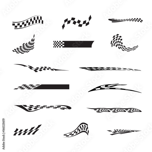 Vector of checkered racing flag splatters collection set