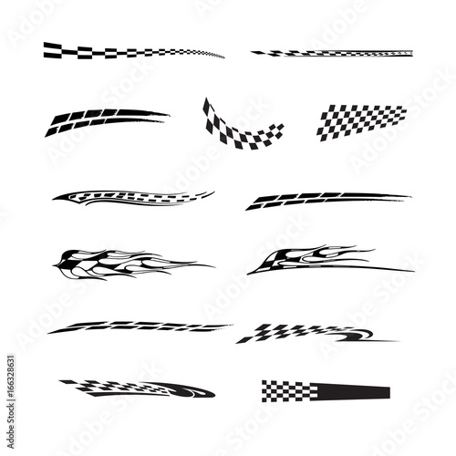 Vector of checkered racing flag splatters collection set