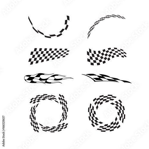 Vector of checkered racing flag splatters collection set