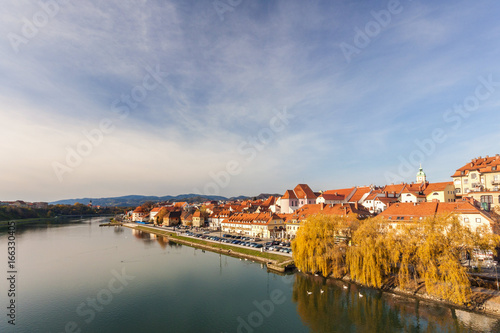 Beautiful views of the banks of river Drava and the city of Maribor.