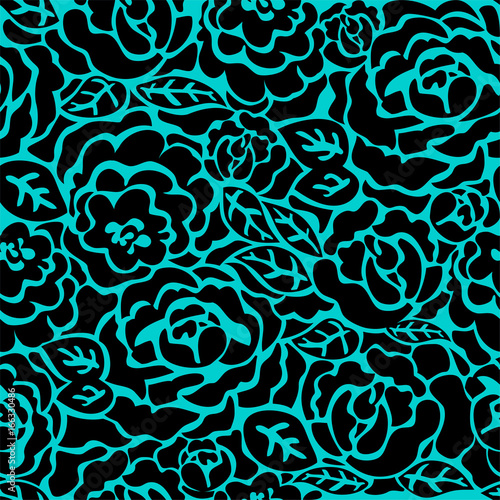 Seamless pattern with black roses