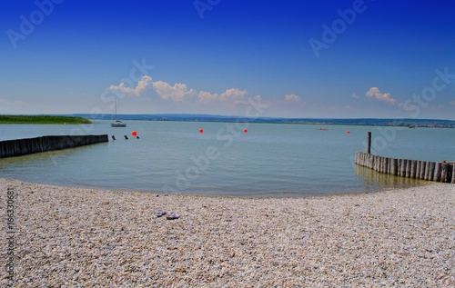 Stony beach in Illmitz, Neusiedlsee, Austria. photo