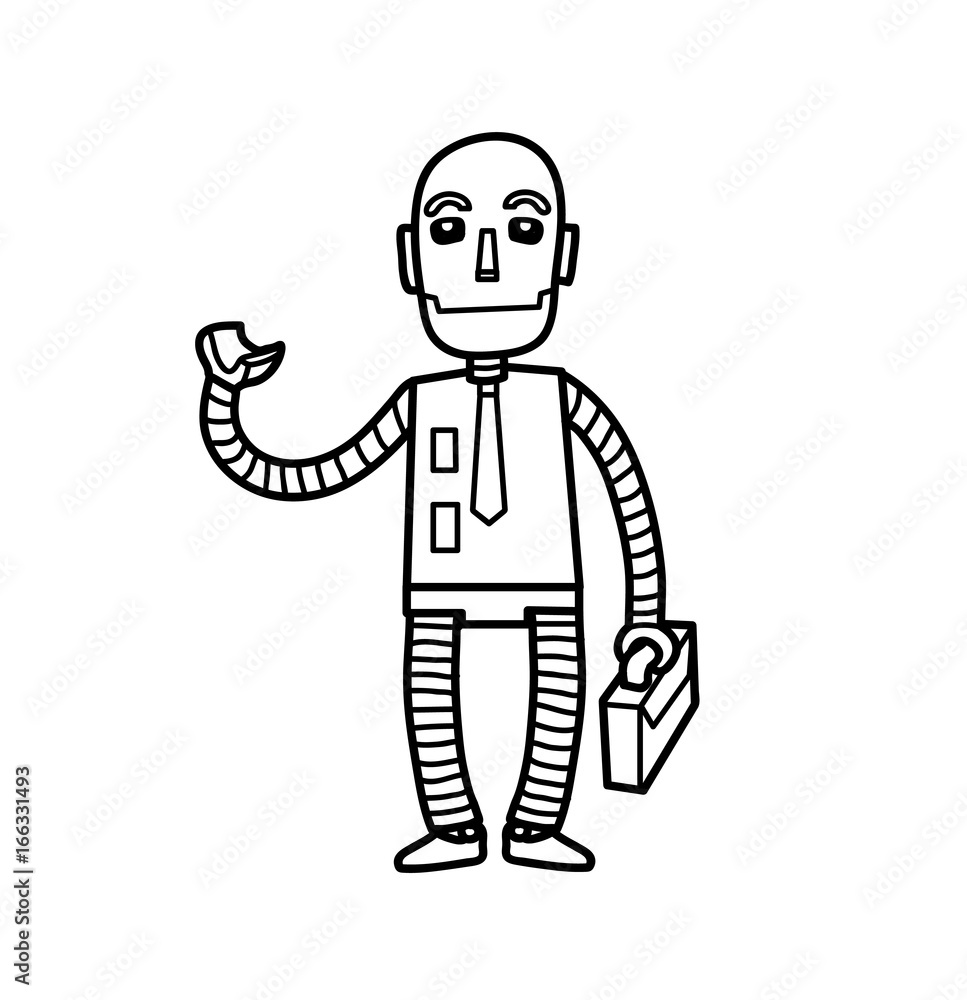 Robot Salesman, a hand drawn vector doodle cartoon illustration of a worker business robot. Robot Salesman, a hand drawn vector doodle cartoon illustration of a worker business robot.