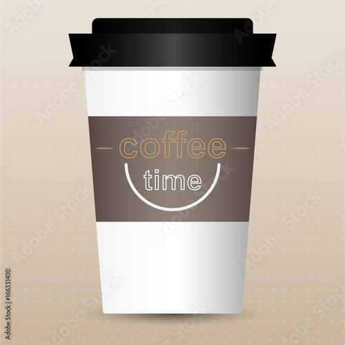 Vector illustration coffee cup with coffee beans on brown background. Coffee cup logo