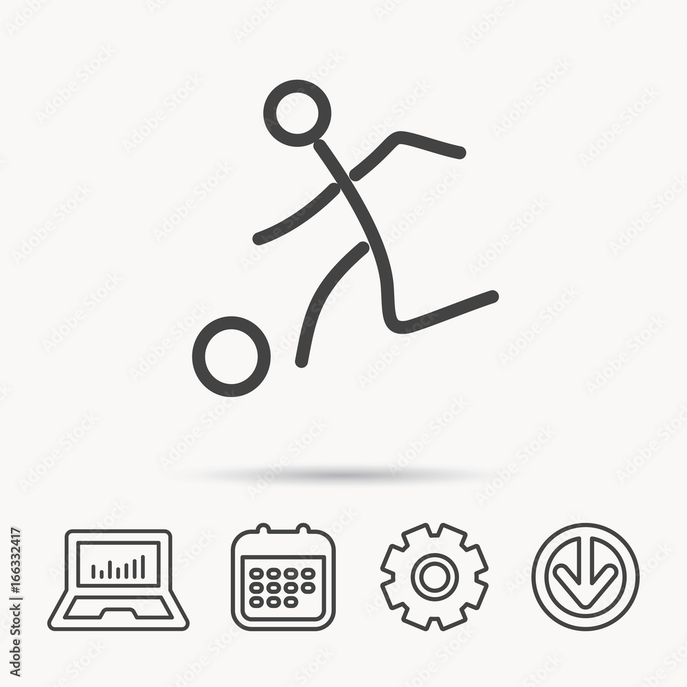 Football icon. Soccer sport sign. Team goal game symbol. Notebook, Calendar and Cogwheel signs. Download arrow web icon. Vector Football icon. Soccer sport sign. Team goal game symbol. Notebook, Calendar and Cogwheel signs. Download arrow web icon. Vector