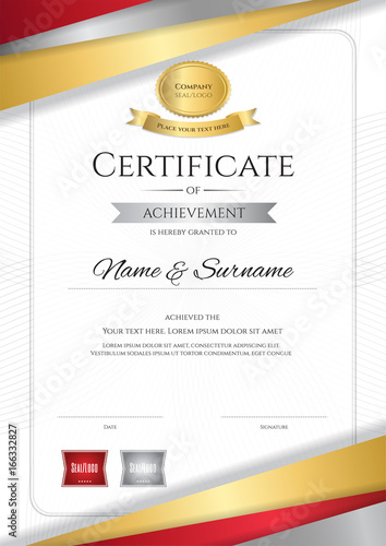 Portrait luxury certificate template with elegant border frame, Diploma design for graduation or completion