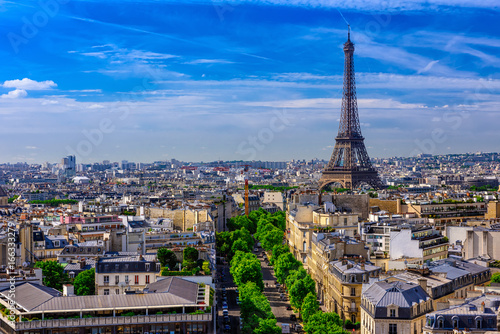 Skyline of Paris with Eiffel Tower in Paris  France
