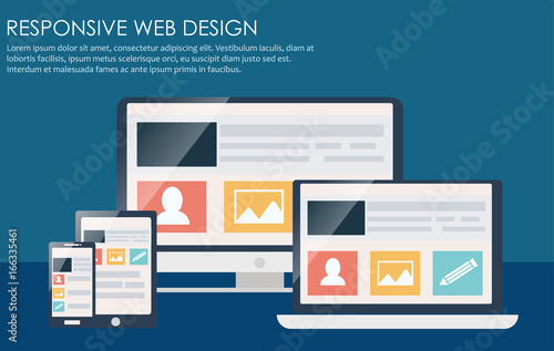 Responsive web design, including laptop, desktop, tablet and mobile phone.