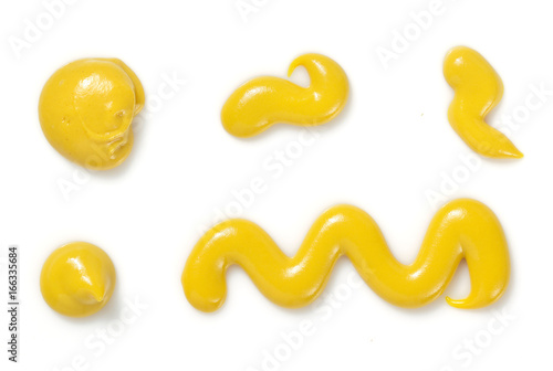 Photo mustard spill and splash on white background