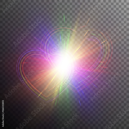 Bright festive hearts in the style of the rainbow flag. Multi-colored flash on a transparent background.
