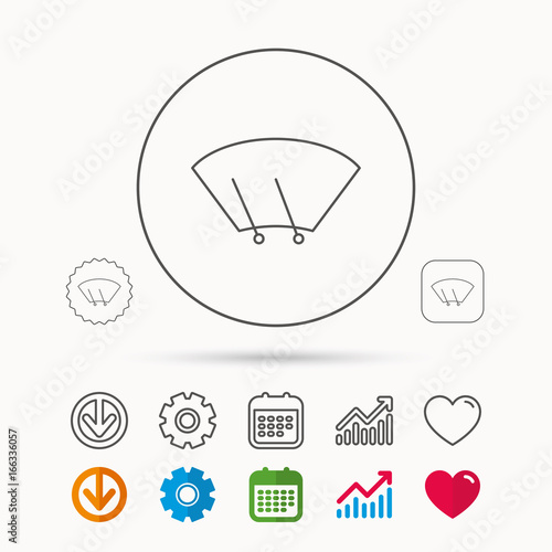 Windscreen wipers icon. Windshield sign. Calendar, Graph chart and Cogwheel signs. Download and Heart love linear web icons. Vector