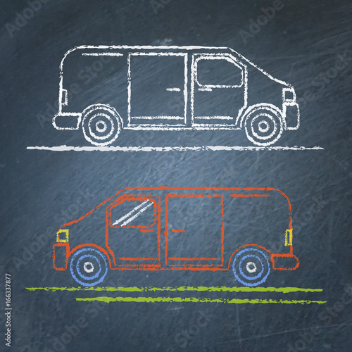 Minivan car sketch on chalkboard