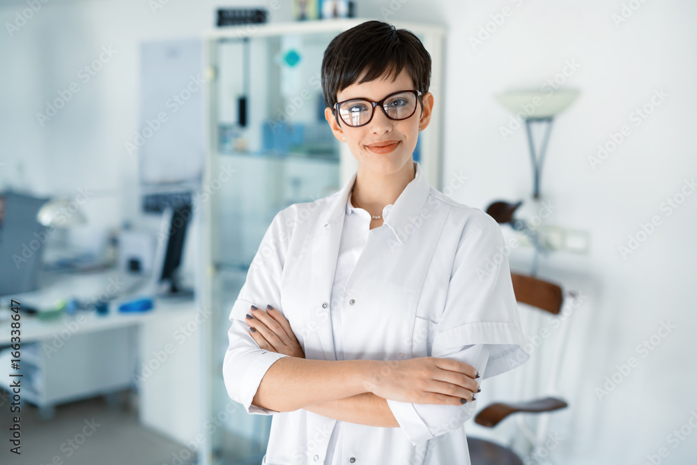 Portrait of female optometrist at eyesight medical clinic Portrait of female optometrist at eyesight medical clinic