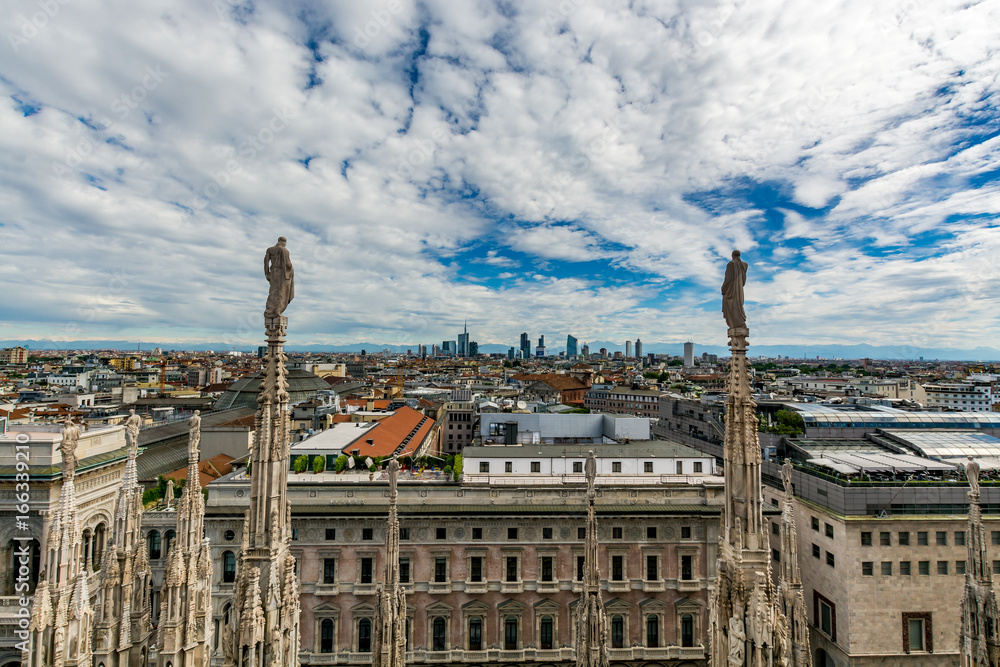 Cityscape of Milan - view from the Cathedral (Duomo di Milano), Italy