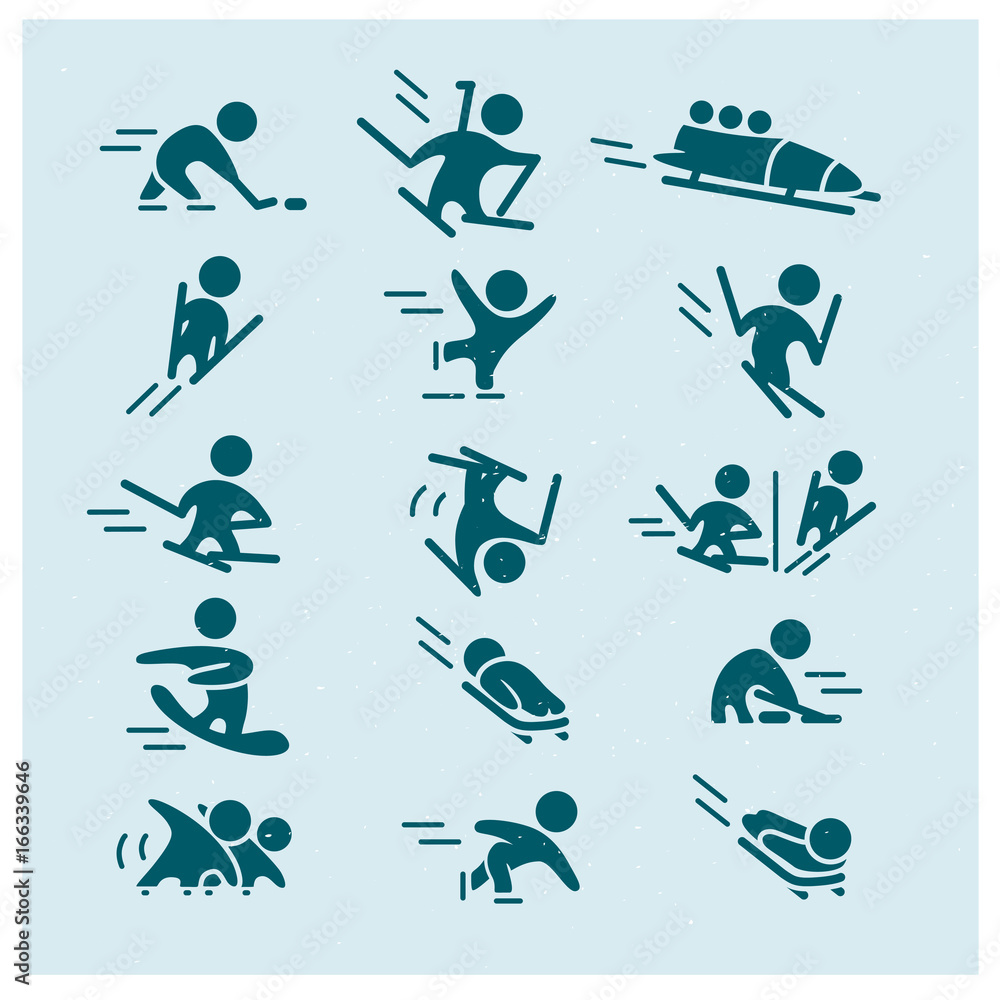 Vector flat winter sport icons and emblems isolated collection