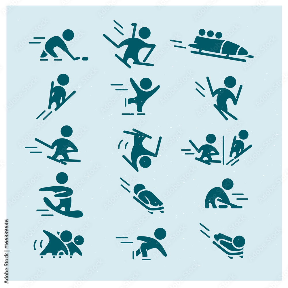 Vector flat winter sport icons and emblems isolated collection Vector flat winter sport icons and emblems isolated collection