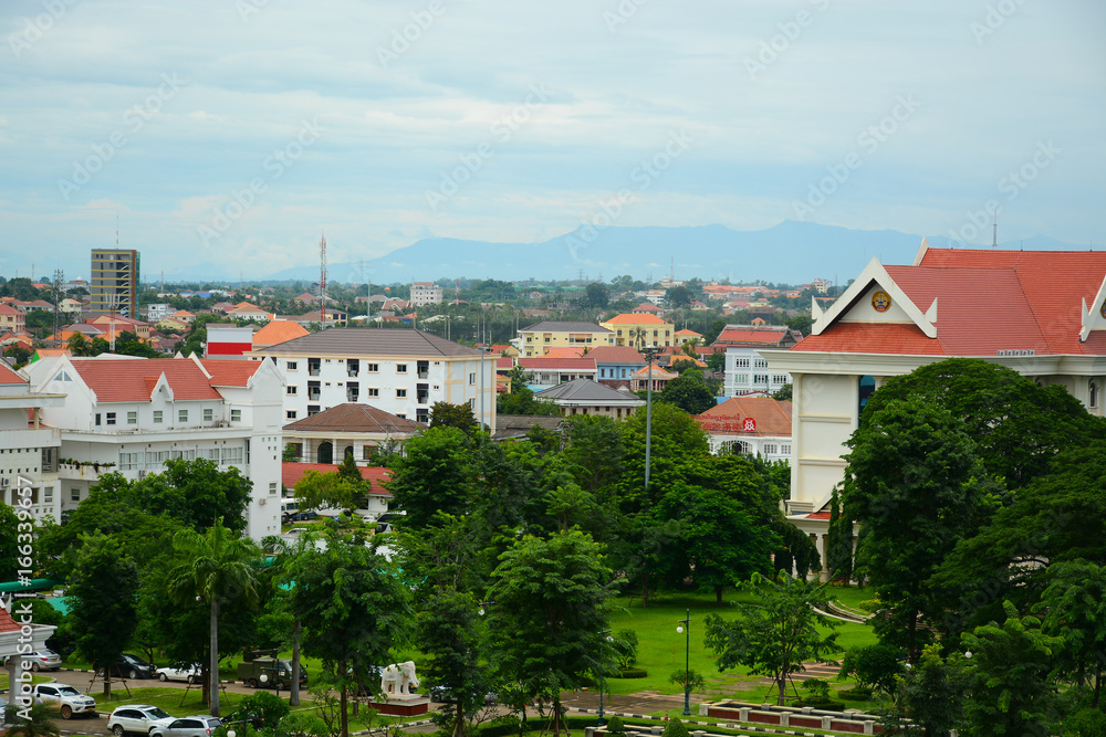 A view of Vientiane city from the top of Patuxai monument in Laos