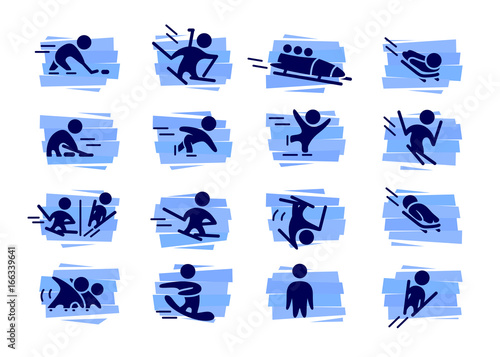 Vector winter sports icons and emblems illustration isolated