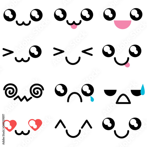 Set with kawaii mimicry faces. Different muzzles