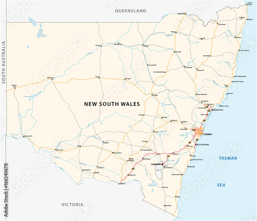 Road map of the Australian state New South Wales map