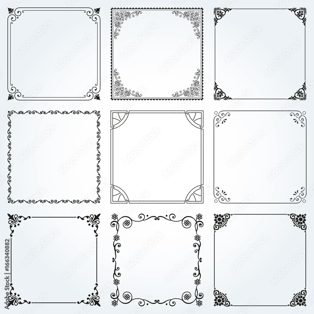 Decorative frames and borders square set 2 vector - obrazy, fototapety, plakaty 