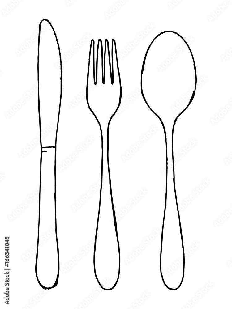 Fork spoon and knife vector set isolated. Cutlery hand drawing Stock Vector  | Adobe Stock