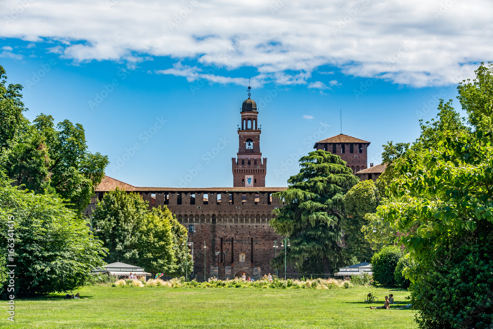 Sforza Castle - Castello Sforzesco, view from Parco Sempione - Sempione Park, Milan, Italy Sforza Castle - Castello Sforzesco, view from Parco Sempione - Sempione Park, Milan, Italy