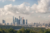 Panoramic view from the hills of Vorobyovy Gory to the city of Moscow