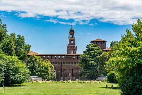 Sforza Castle - Castello Sforzesco, view from Parco Sempione - Sempione Park, Milan, Italy