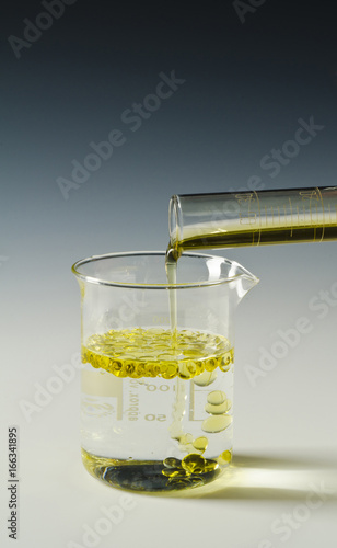 Physics. Immiscible fluids, oil and water. Series. 2 0f 4.