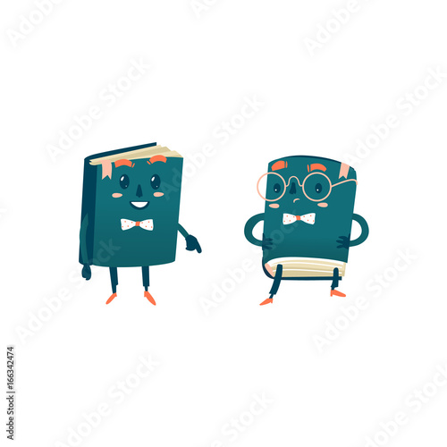 Vector cartoon humanized book with arms and face emotions set. Flat isolated illustration on a white background. Back to school concept